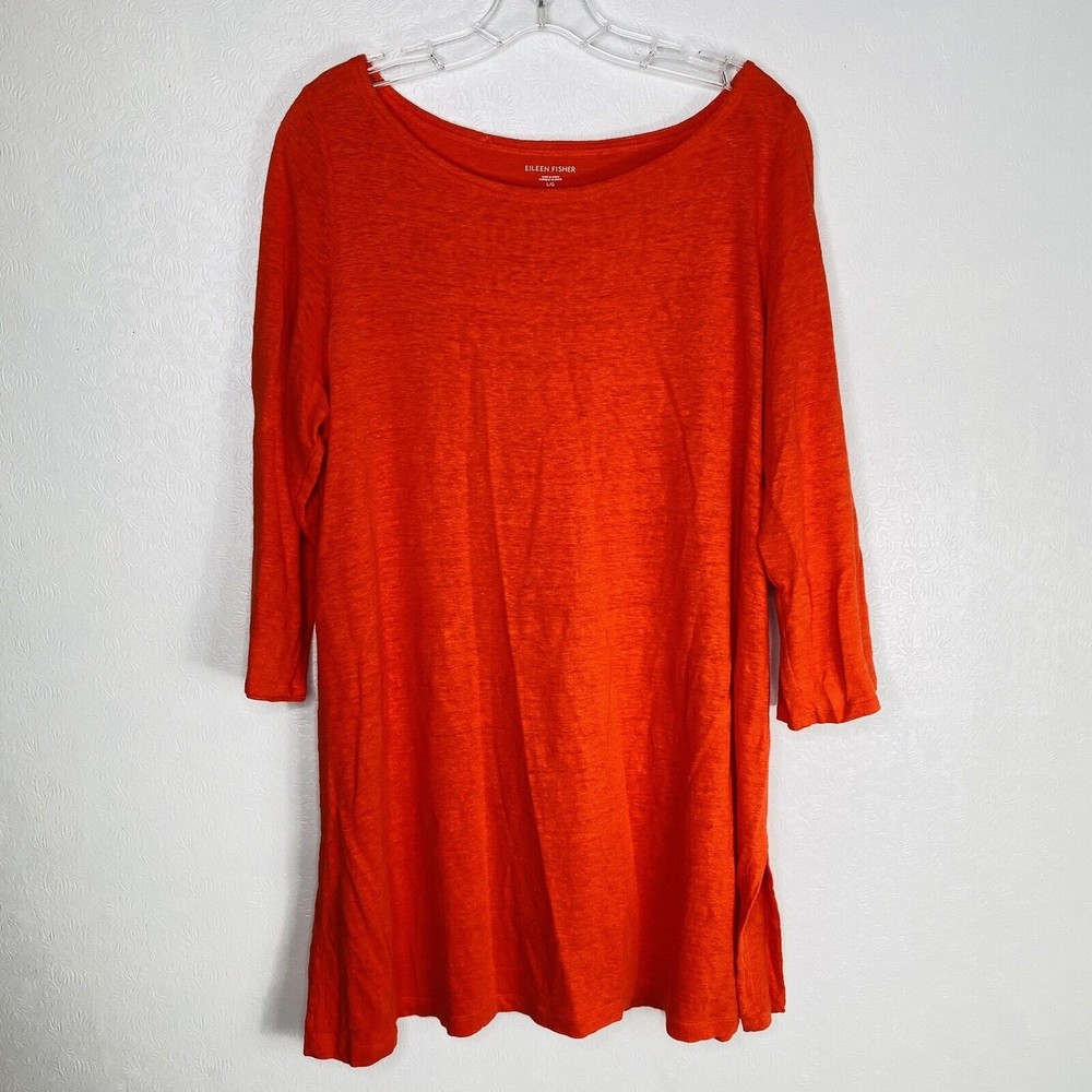 Eileen Fisher Sz L Orange Linen Sweater Top